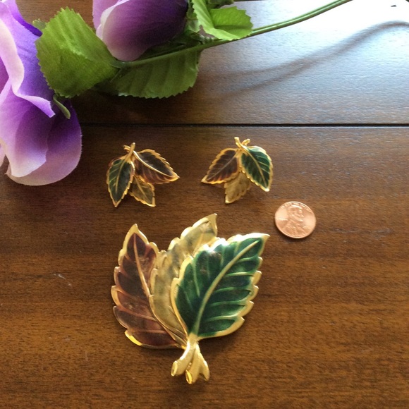 Beautiful Earth color Leaf Earring & Pin Set. 🌿 - Picture 4 of 5
